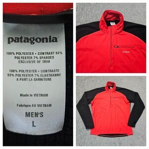 Patagonia Mens Wind Shield Waffle Pullover 1/2 Zip Fire Red Black Sz L ‎ 24991